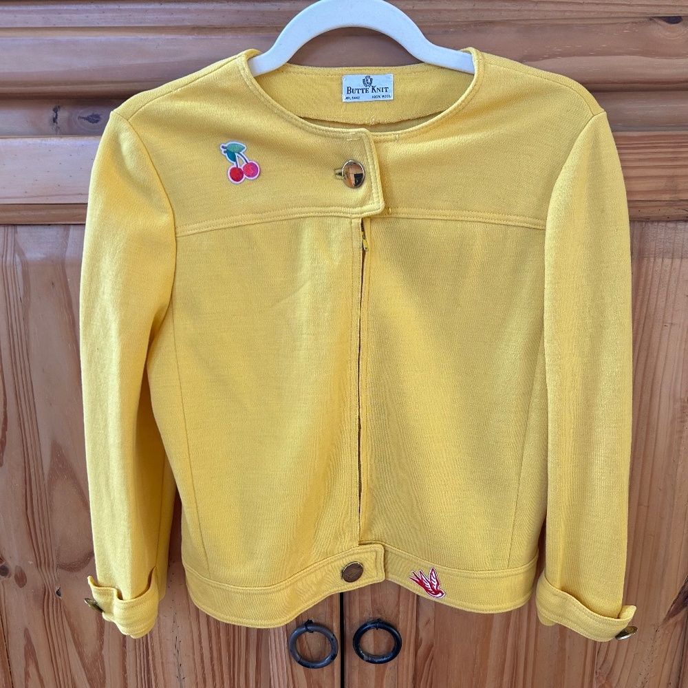Butte Knit Vintage 1960-1970 Jacket Yellow 100% Wool 3/4 Sleeves‎ Women's Small